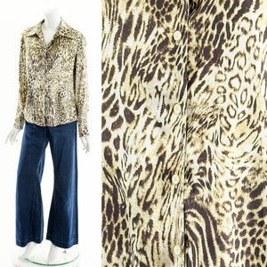 Leopard Cheetah Satin Blouse 90s y2k