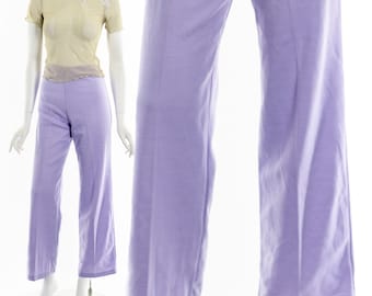 Lavender Purple High-Waisted Knit Bell Bottom Trousers