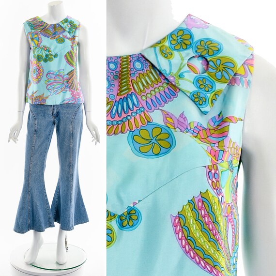 60's Psychedelic Trippy Paisley Sleeveless Blouse - image 3