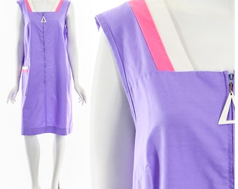 Purple Colorblock Zip Up Dress