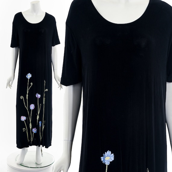 Black Slinky Floral Printed Maxi Dress