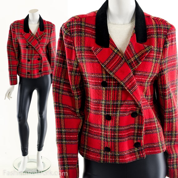 Cropped Plaid Jacket,Red Cluless Jacket,Double Br… - image 7