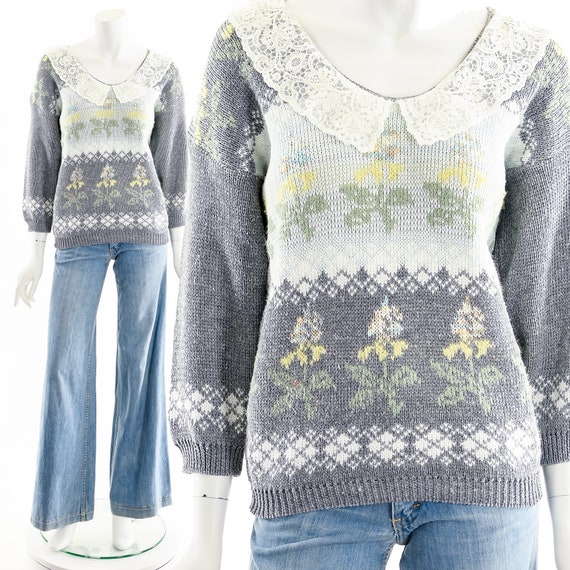 Peter Pan Sweater,Chunky Gray Sweater,Vintage Spr… - image 1