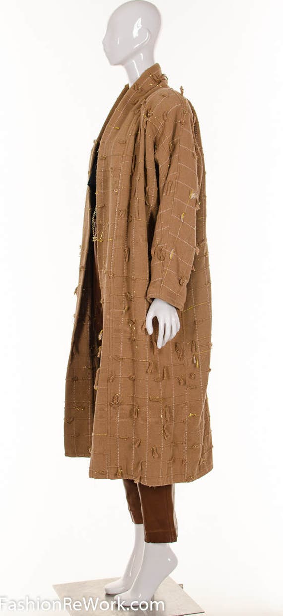 Vtg RARE Hand Woven KIMONO Jacket Golden Brown Ta… - image 3