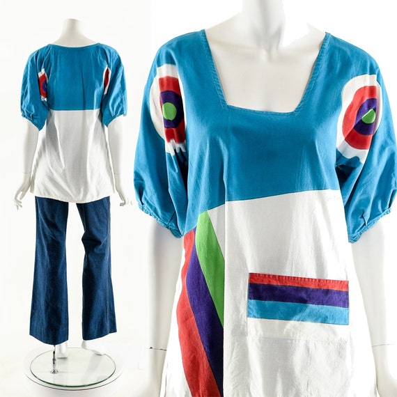 Rainbow Painted Blouse,Hand Painted Cotton Top,Wea
