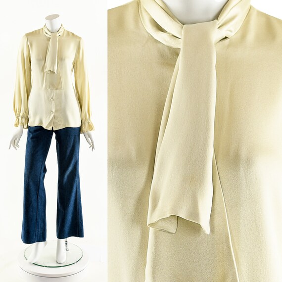 Cream Pirate's Blouse,50s Satin Crepe Blouse,Vint… - image 3