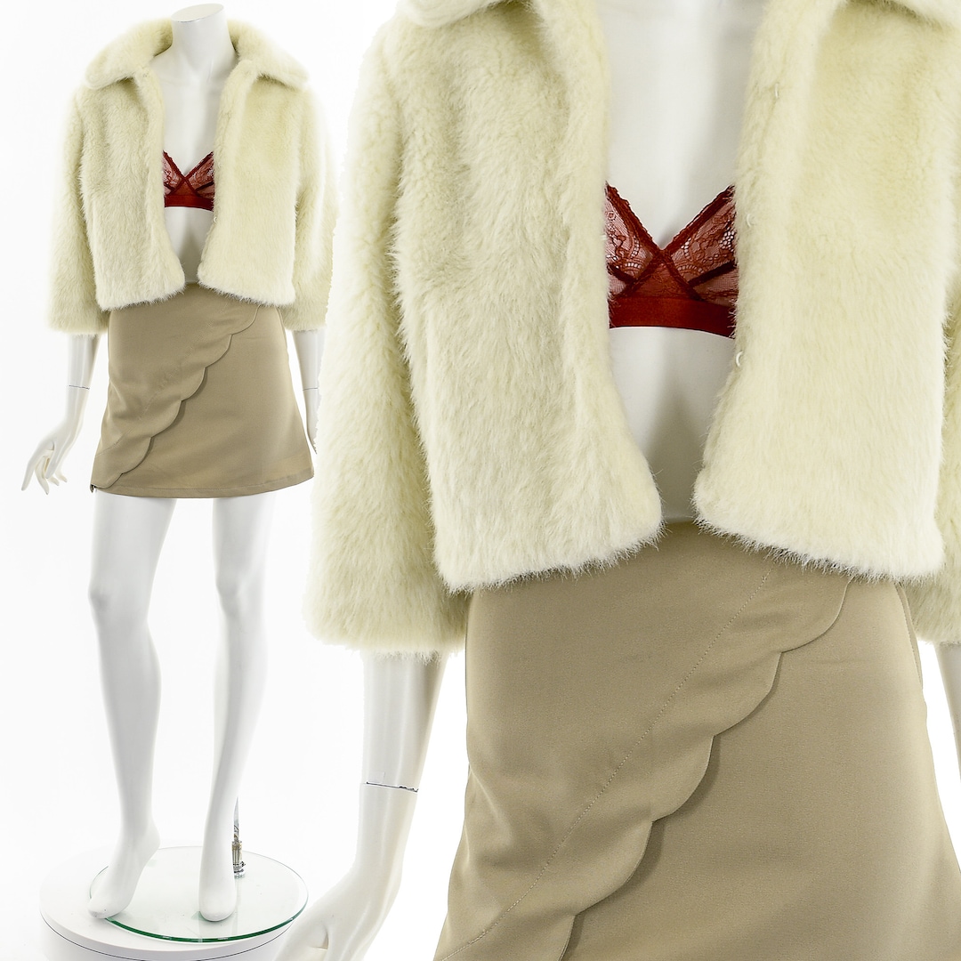 Fluffy Cropped Cream Faux Fur Jacket - Etsy