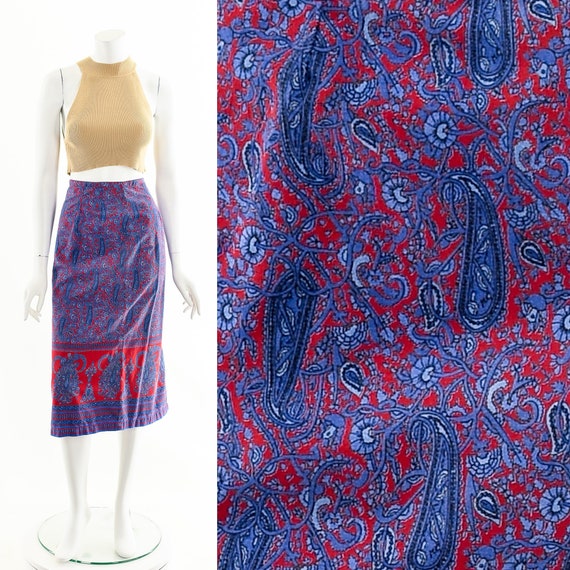 Paisley Midi Skirt,Jewel Bohemian Skirt,Vintage C… - image 1