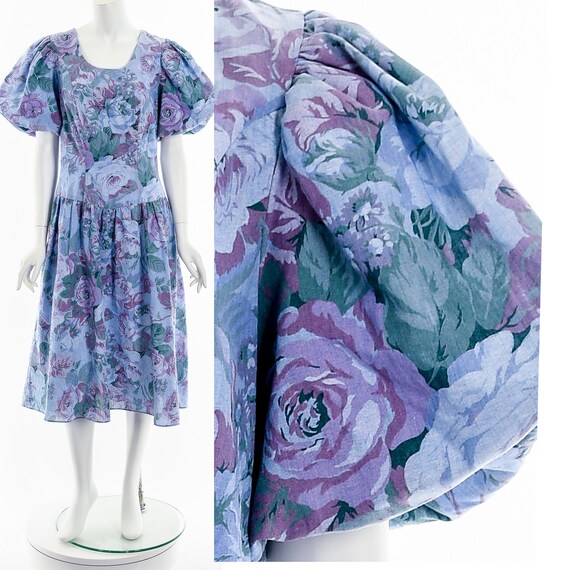 Floral Print Bubble Sleeve Dress - image 3