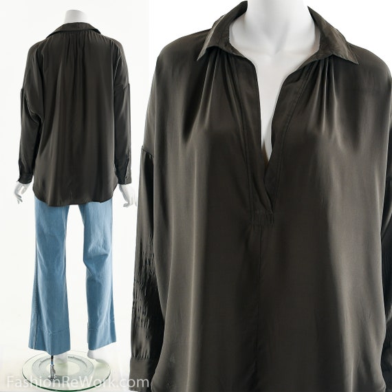 Dark Green Silk Blouse, MINIMALIST Silk Blouse, Do