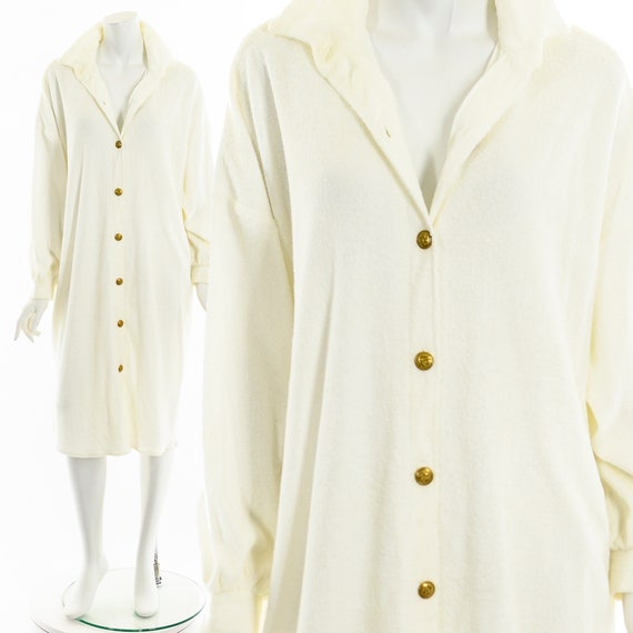 Terry Cloth Oversized Button Down Dress Tunic - image 1