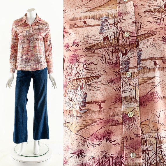 Novelty Print Blouse,Transcendental Button Down,Sc