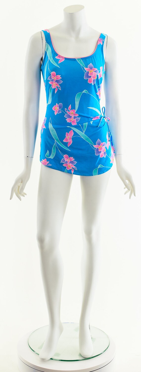 Tropical Floral Swimsuit,Vintage 70s One Piece Su… - image 4