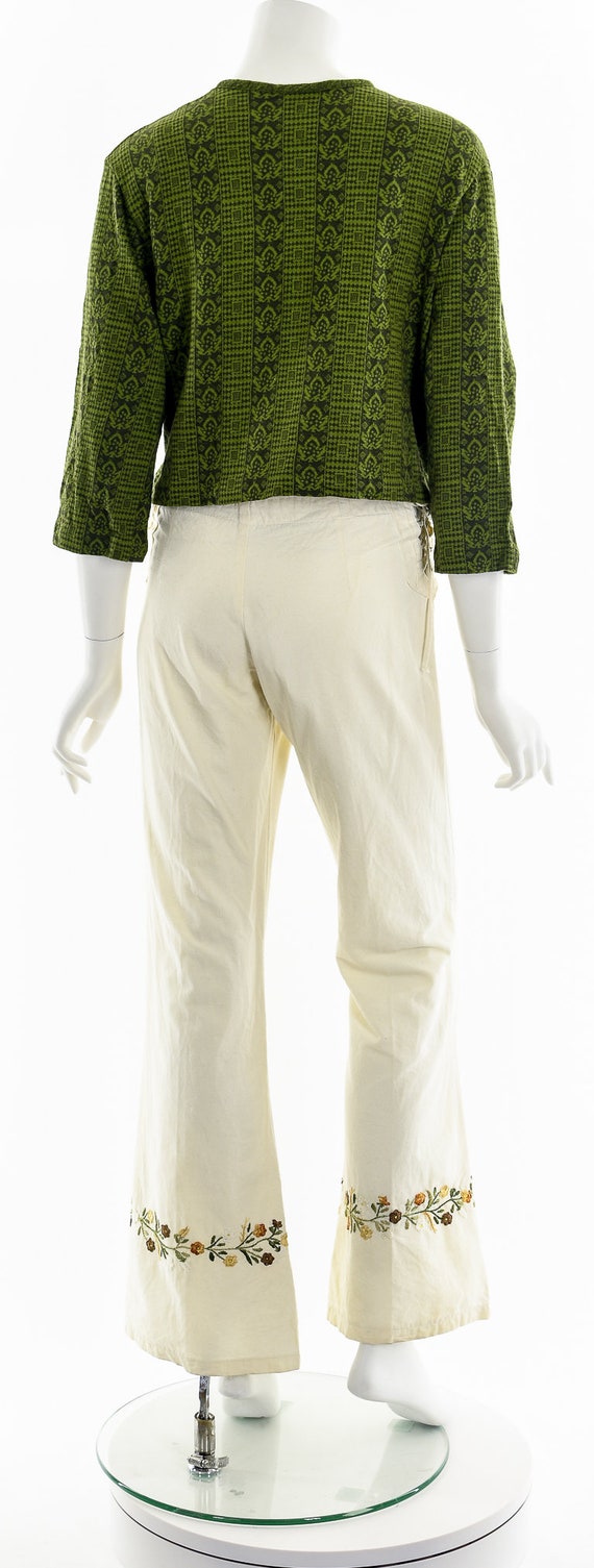 Green Woven Open Cropped Cardigan - image 7