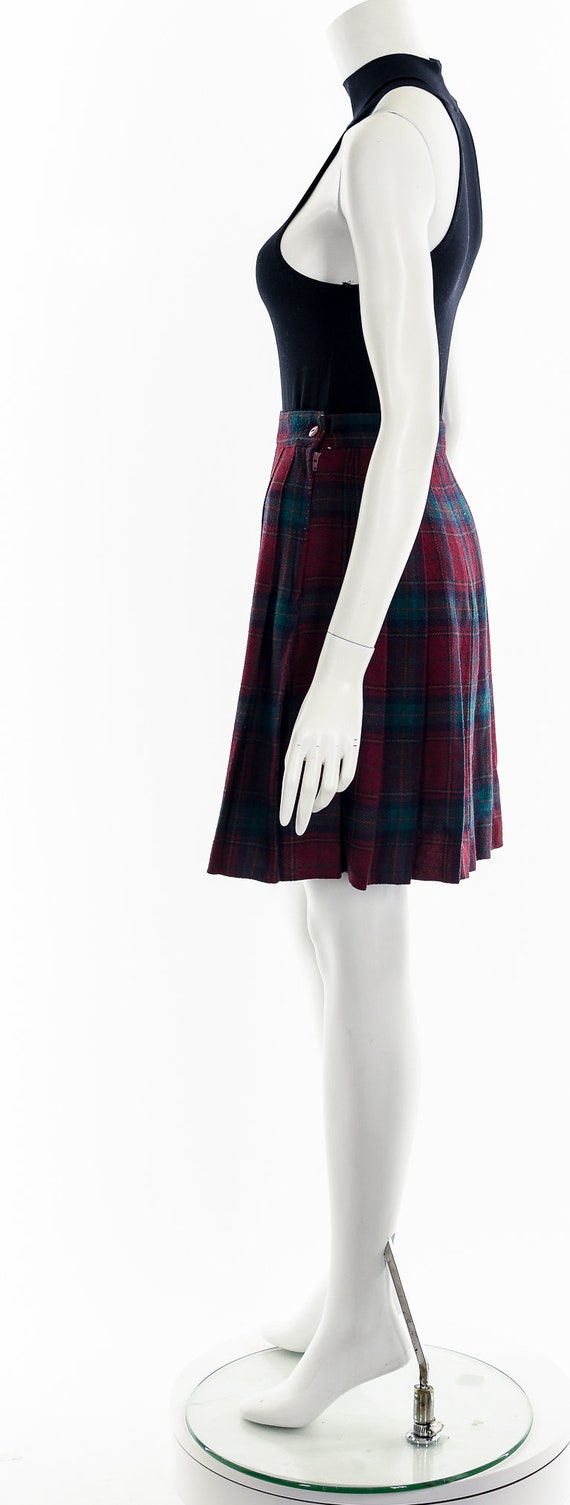 Red + Green Tartan Wool Pleated Skirt - image 9