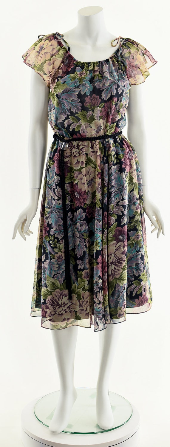 Floral Chiffon Dress,Dark Bohemian Dress,Dark Rom… - image 4