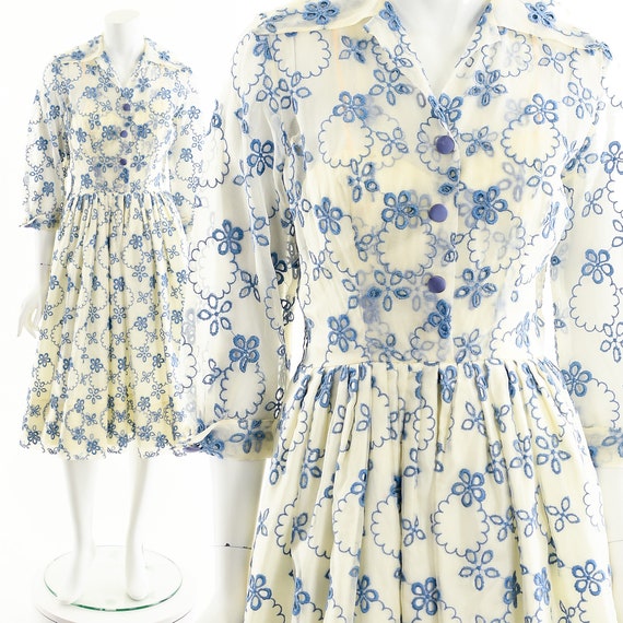 Vintage 1950's Suzy Perette Dress,Blue Daisey Sil… - image 2