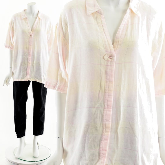 Pale Pink Plaid Boxy Shirt - image 1