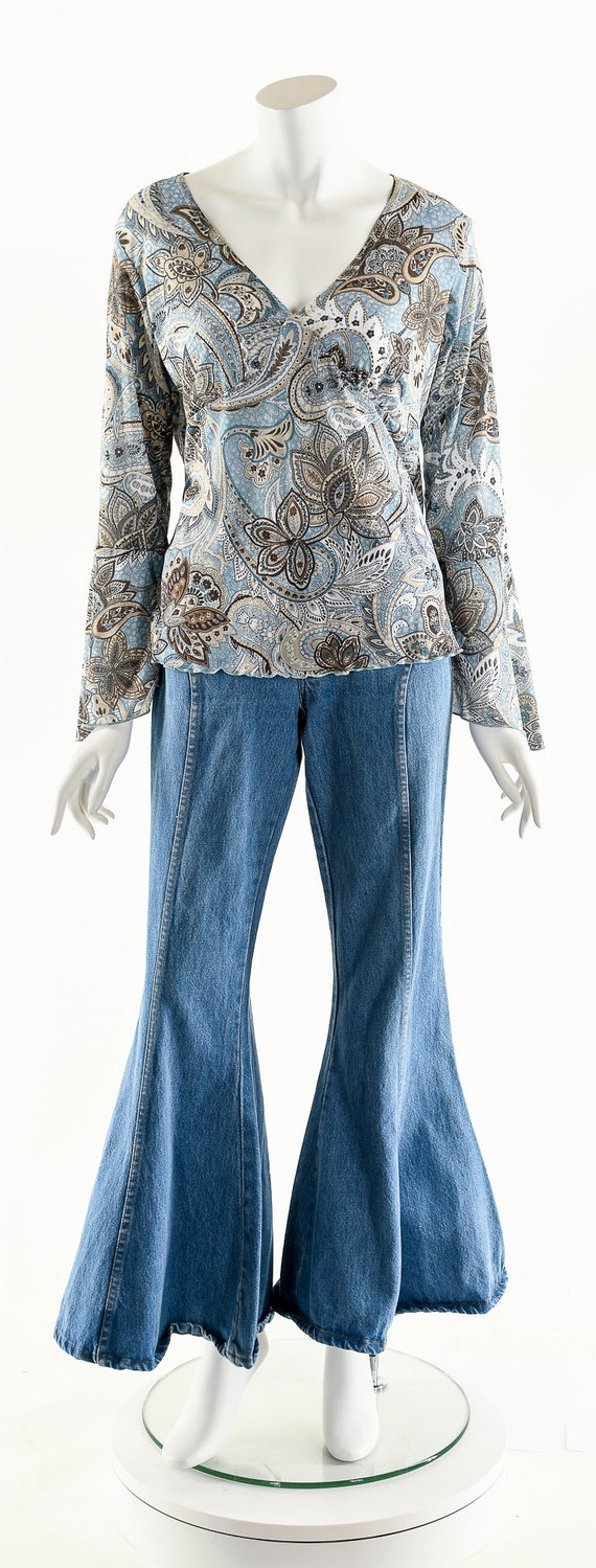 Blue Bohemian Blouse,Paisley Print Boho Top,90s D… - image 4