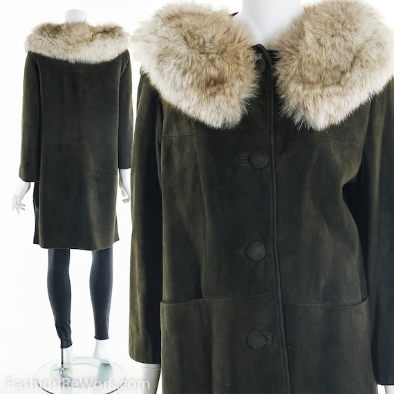 60's Suede Leather Coat, Brown Suede Coat, Mink Fu