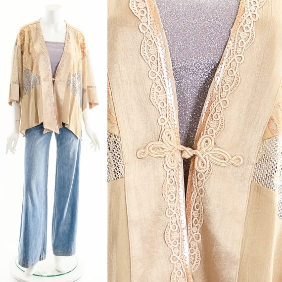 Patchwork Silk Kimono,Lace Inset Kimono,Romantic … - image 3