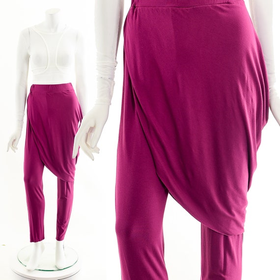 asymmetric harem pants,pink stretchy pants,stretc… - image 1