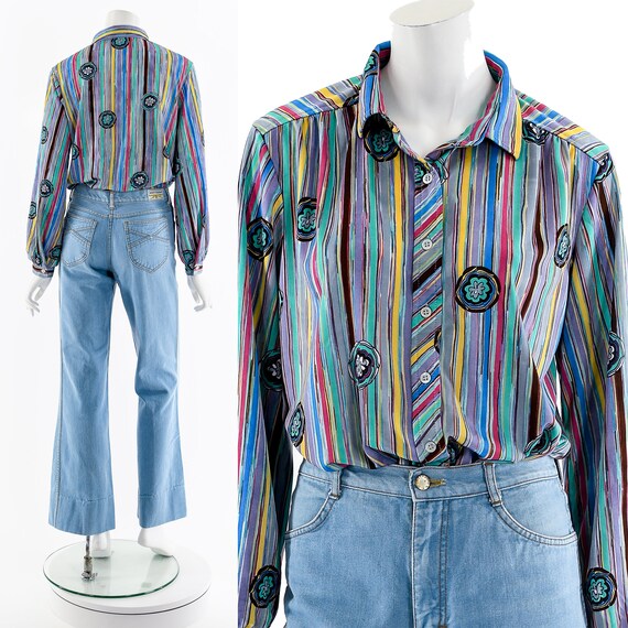 Rainbow Abstract 70s Button Up - image 2