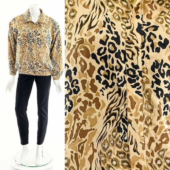 leopard cheetah print silk bomber jacket, 90s bomb