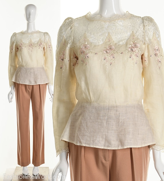 Vintage Victorian Linen and Lace Blouse, Vintage E