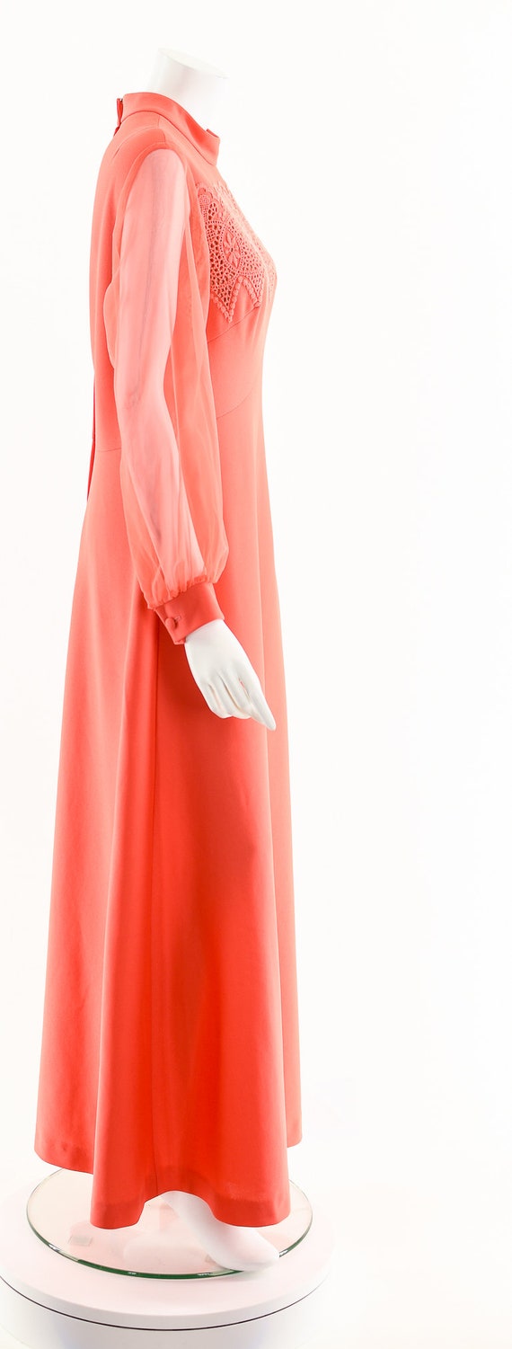 Coral Lace Chiffon Dress,60s Pink Orange Dress,Ba… - image 5