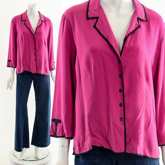 Silk Pajama Blouse,Pajama Inspired Blouse,Piped S… - image 2