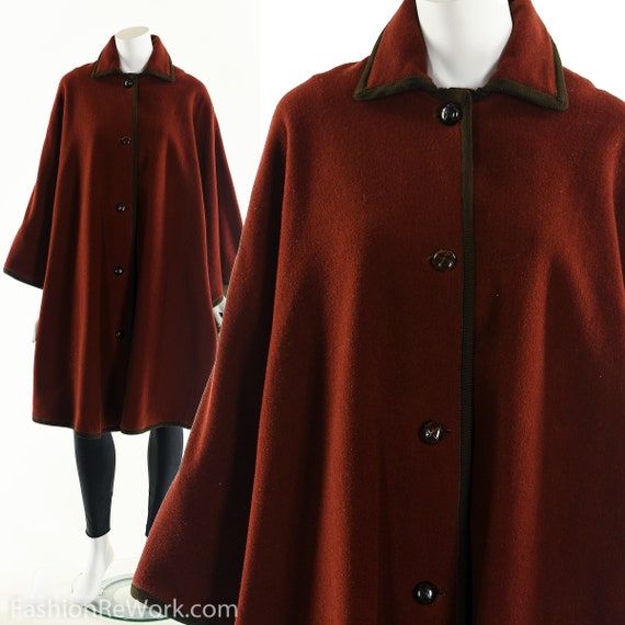 Red Wool Cape , Red Wool Coat ,60's Wool Poncho Co