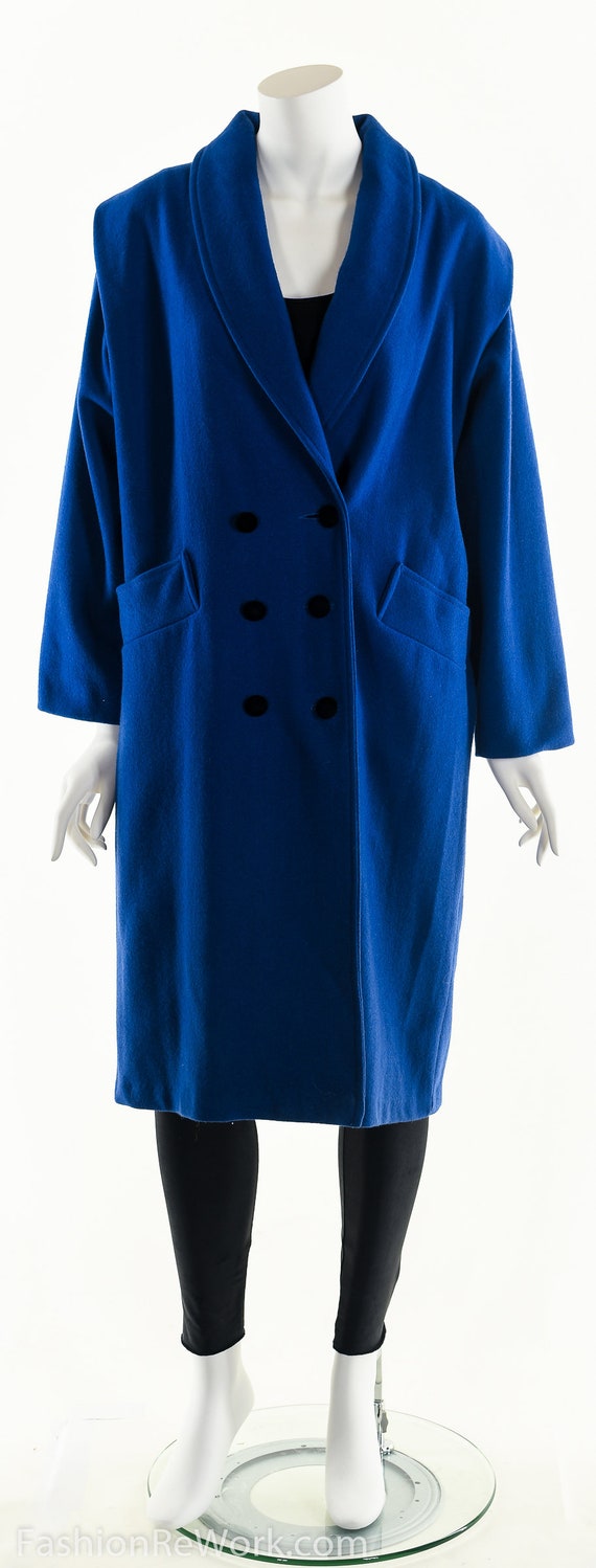 Blue Wool Trench Coat, Wool Overcoat Peacoat,Vint… - image 2