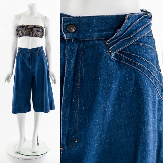 Denim Hippie Palazzo Pants Culottes 70s - image 1