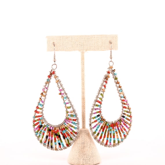 metallic rainbow peacock earrings,bohemian rainbo… - image 1