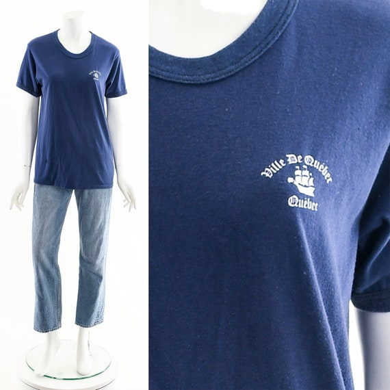 Blue Ville De Quebec 80s Ringer Tee
