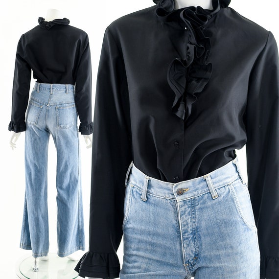 Black Ruffled Poet Blouse - Gem