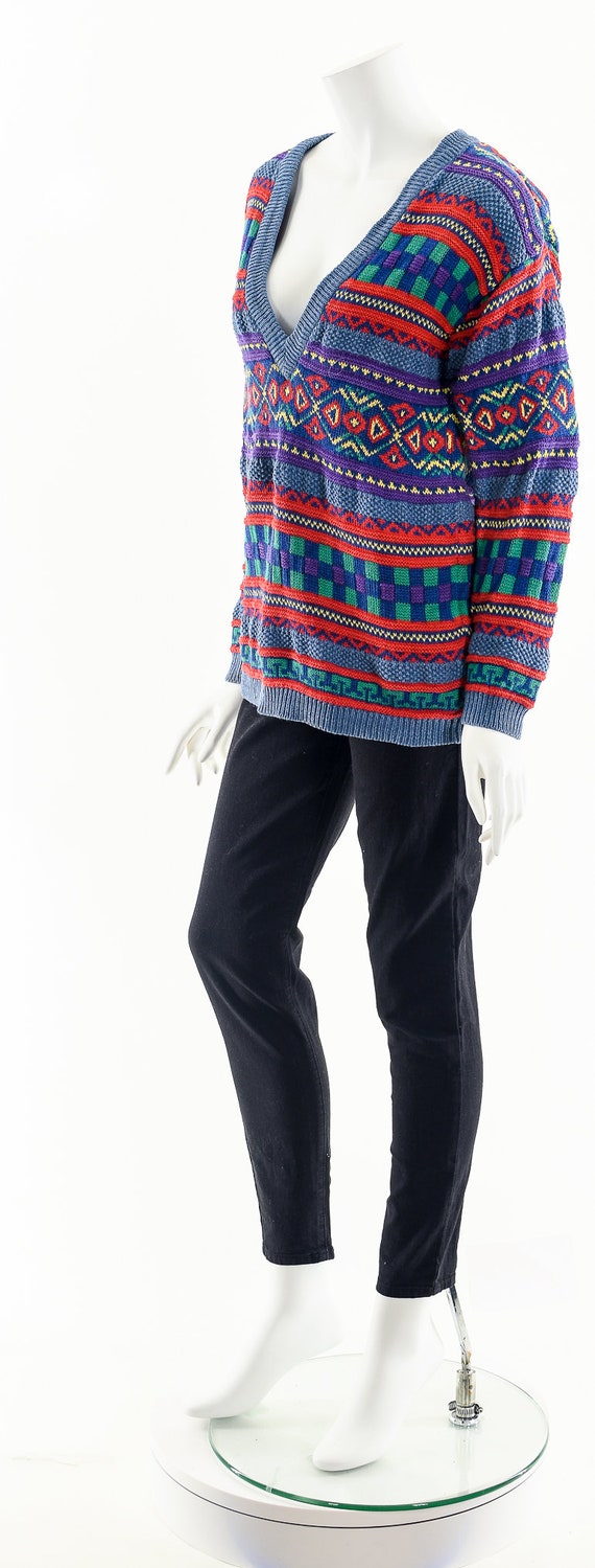 Rainbow Tribal Sweater,Vintage Multicolored Sweat… - image 10