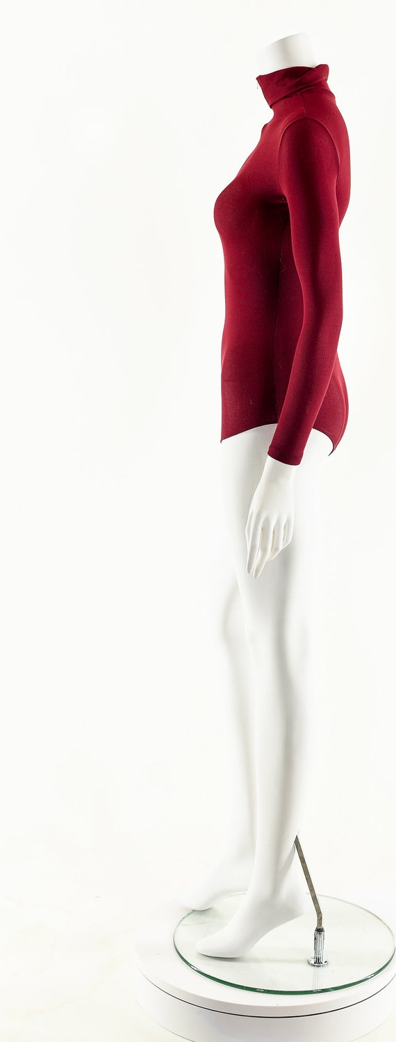 70's Dark Red Bodysuit,Long Sleeve Collared Bodys… - image 8