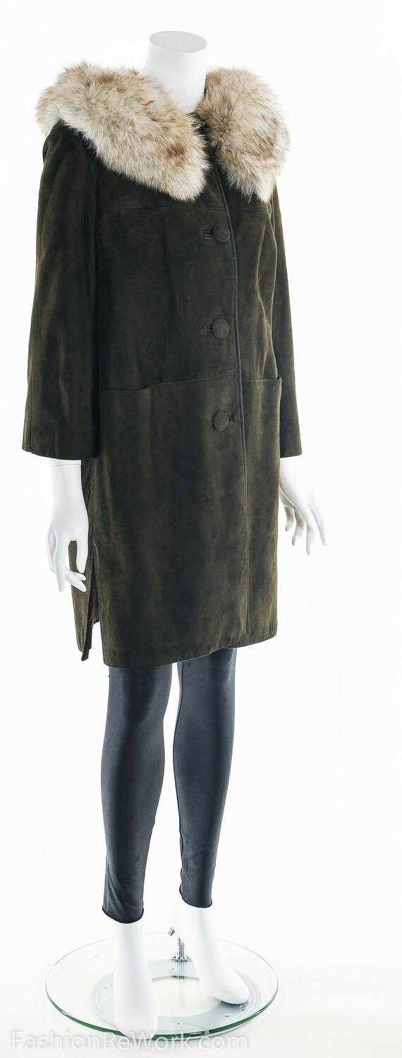 60's Suede Leather Coat, Brown Suede Coat, Mink F… - image 2