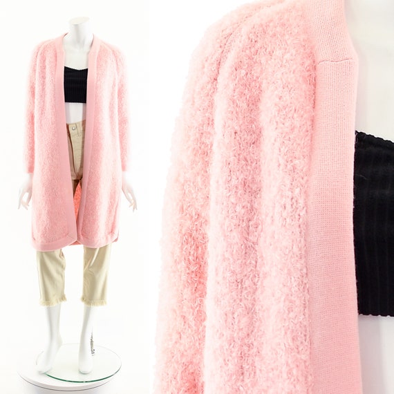 Pink Mohair Duster,60s Duster Cardigan,Textured S… - image 3