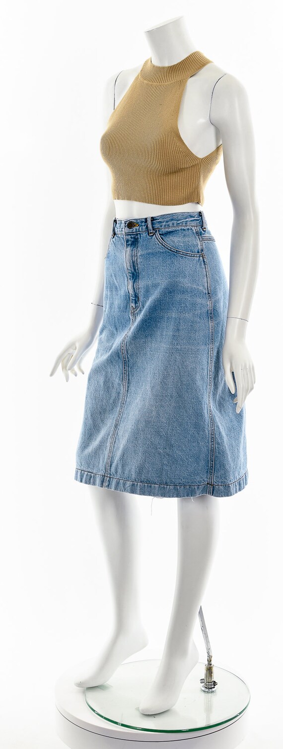 Light Wash Denim Knee Length Jean Skirt - Etsy
