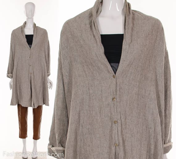 90's Linen MINIMALIST Jacket Natural Beige Tent Li