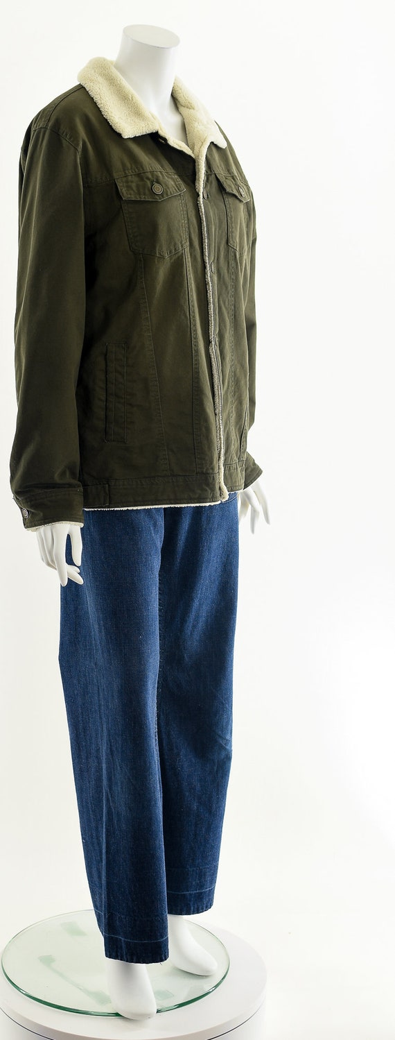 Olive Green Denim Sherpa-Lined Jacket - image 5