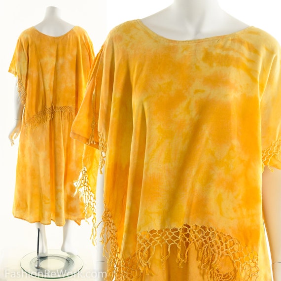 Tie Dye Fringe Dress, Moroccan Tie Dye Dress, Vint