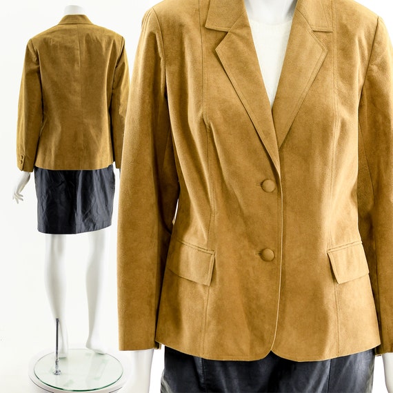 Tan Suede Power-Suit Blazer Jacket - image 2