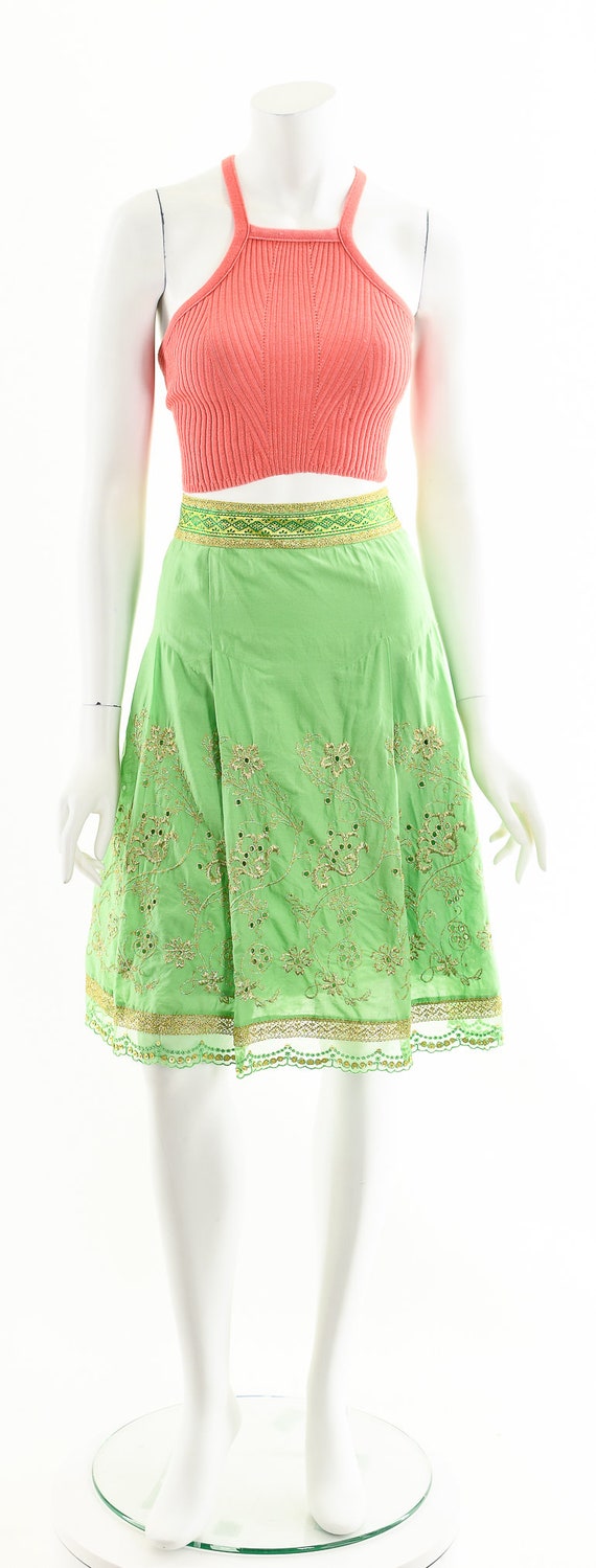 Green Eyelet Skirt,Full Circle Skirt,Lime Green S… - image 4