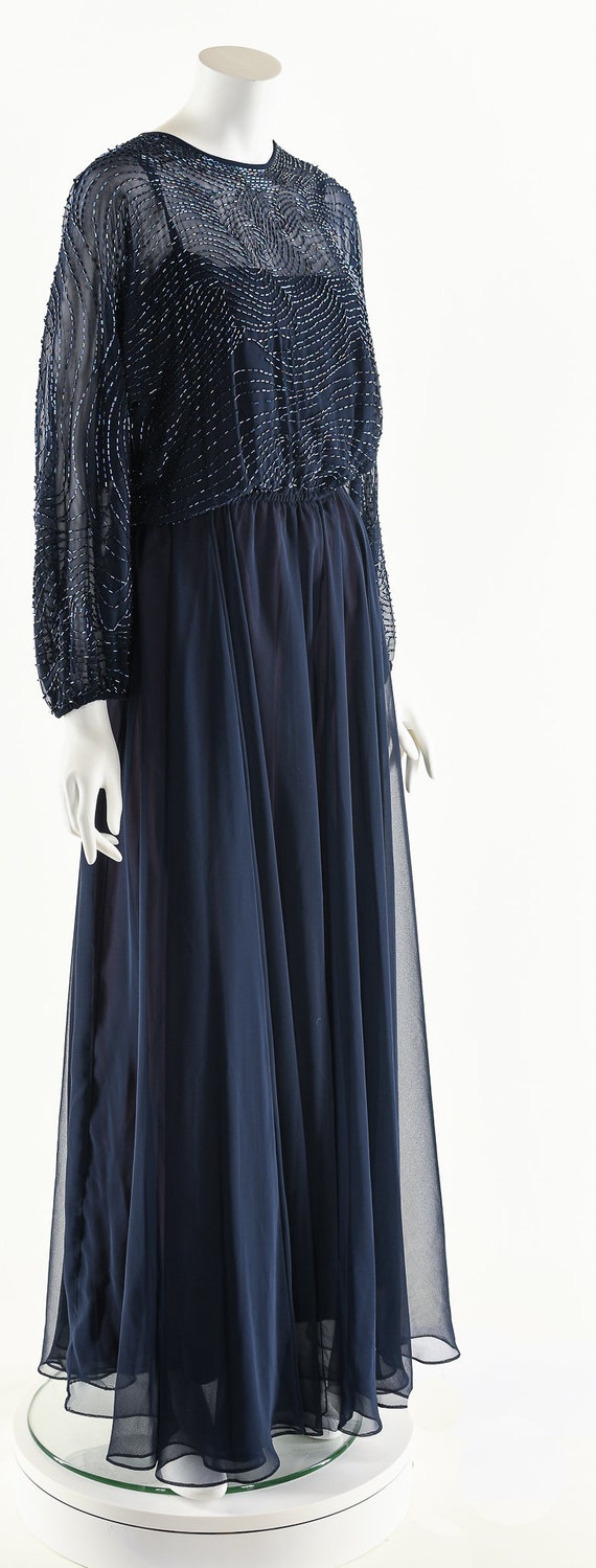 Beaded Navy Blue Chiffon Sweeping Formal Dress Ja… - image 3