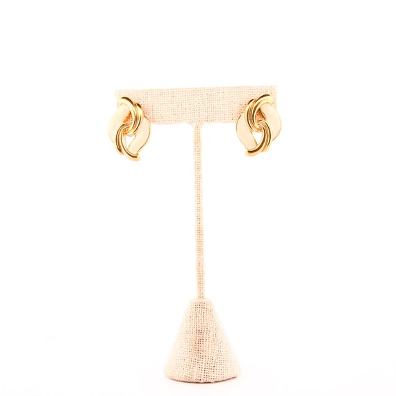 Gold and Cream Abstract Swirl Statement Earrings - image 1