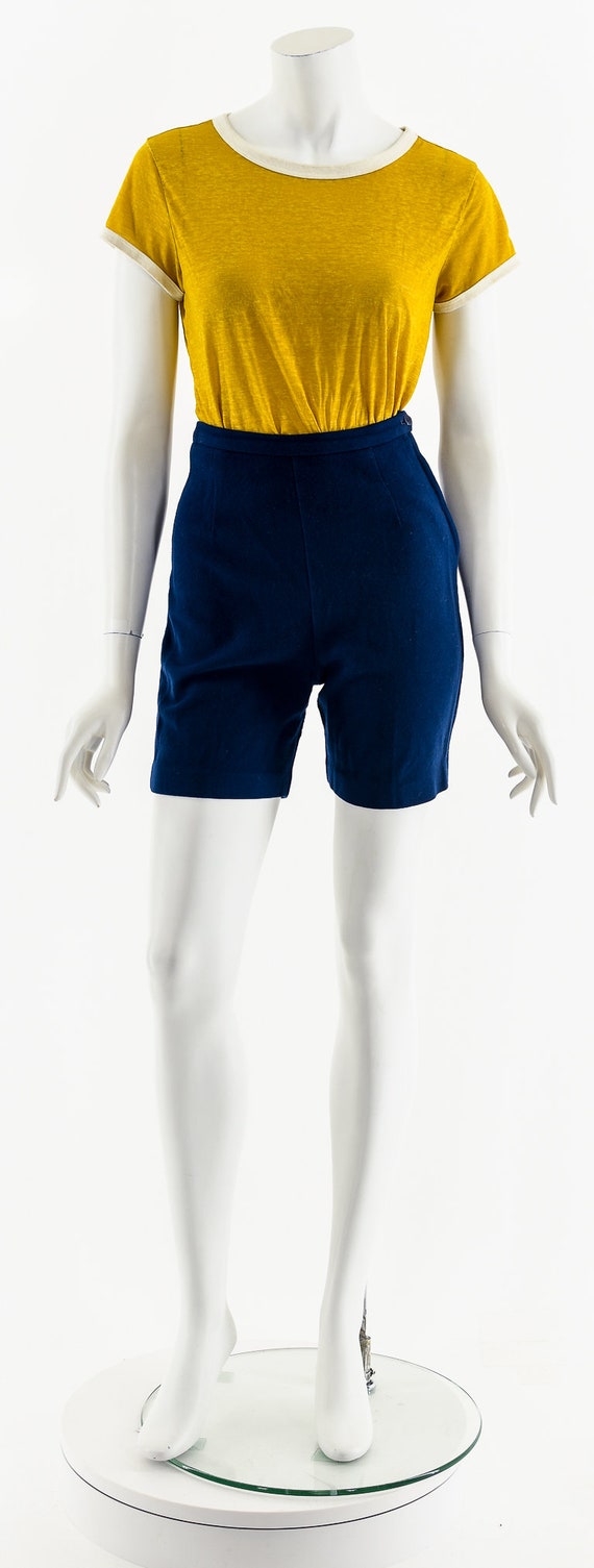 50s Blue Wool High Waist Pin Up Shorts - image 4